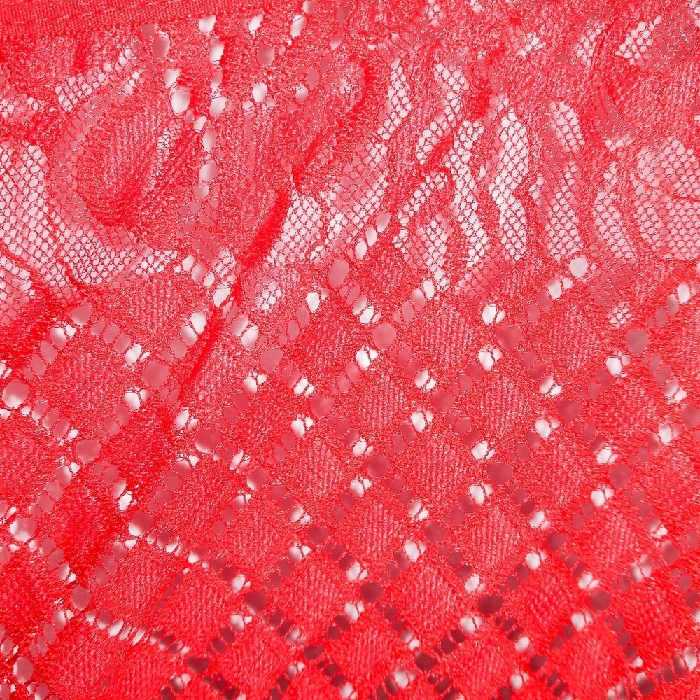 Red Geometric Eyelash Lace Bodysuit Romper Teddy - Picture 7 of 7